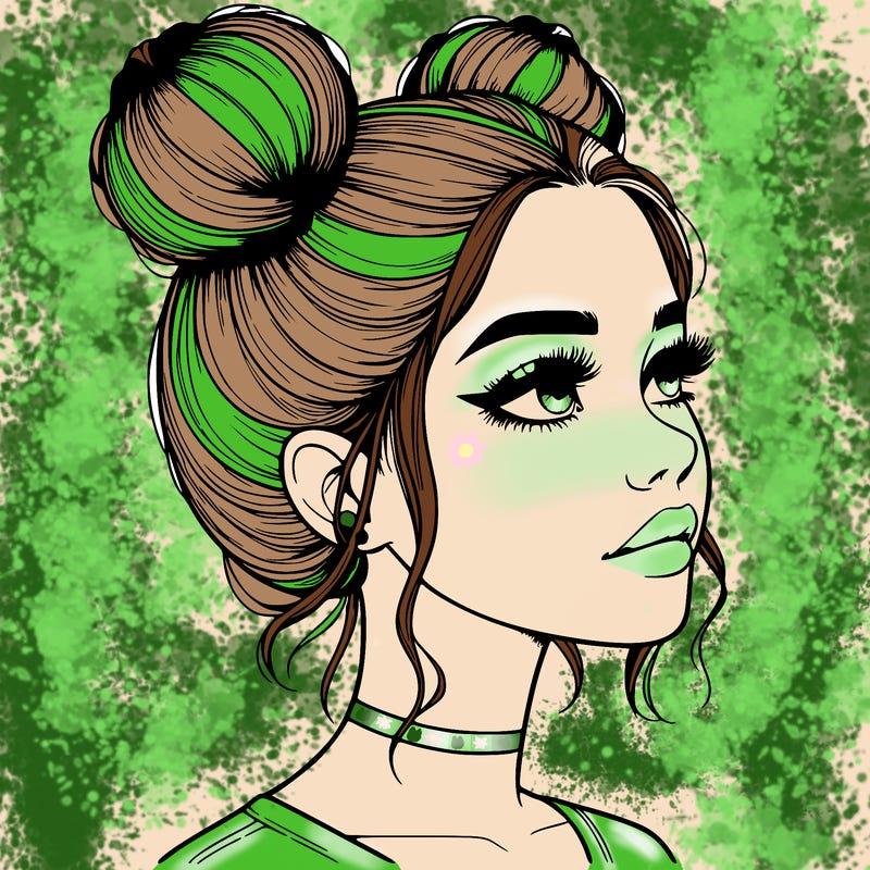 realistic girl with buns on the top of her head