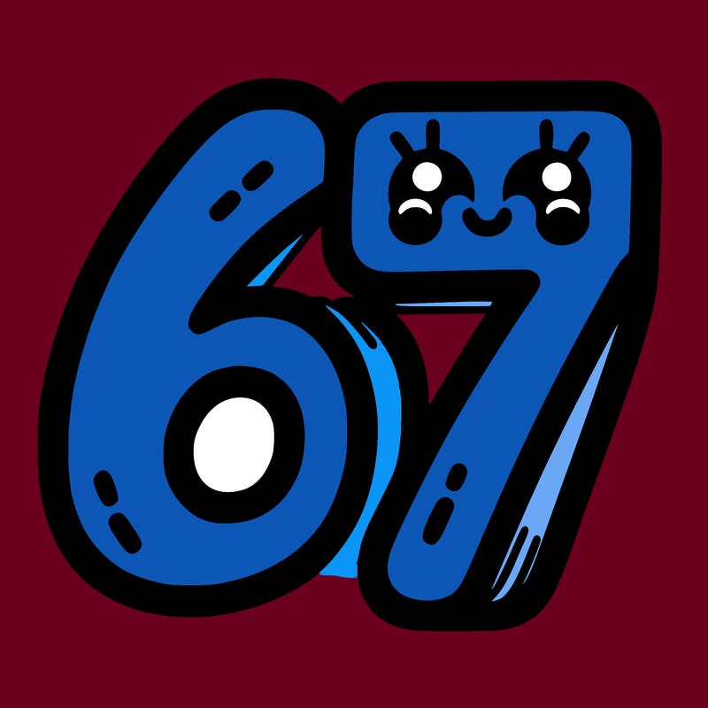 the numbers 67