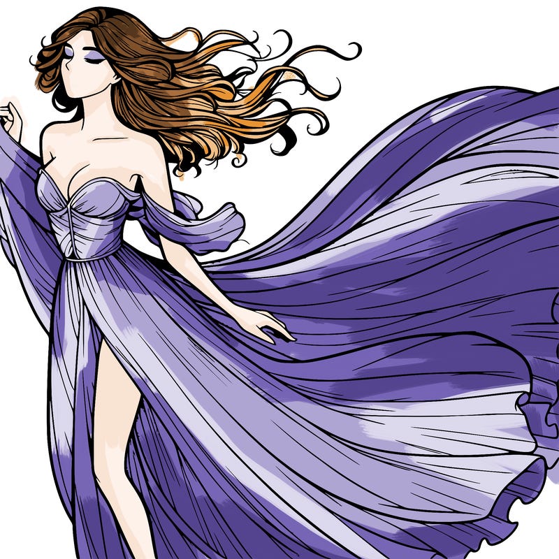 realistic woman in dress flowing the the wind