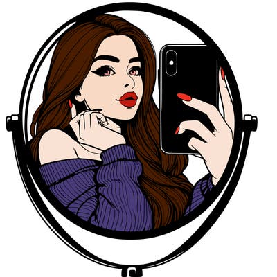 realistic girl taking mirror selfie beautiful