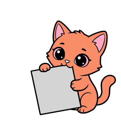a small cat with a blank sheet of paper in its hand. the cat is sooooooo cute!
