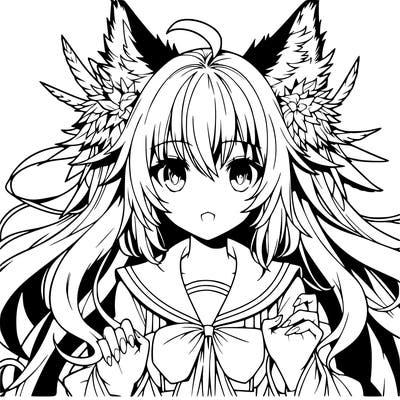 every realistic anime girl with long sharp claws and dog ears