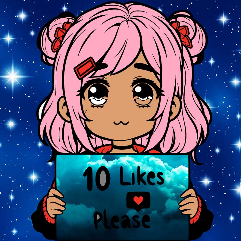 a girl with a sign saying 10 likes please