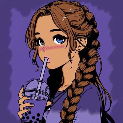 realistic girl with braided hair drinking boba