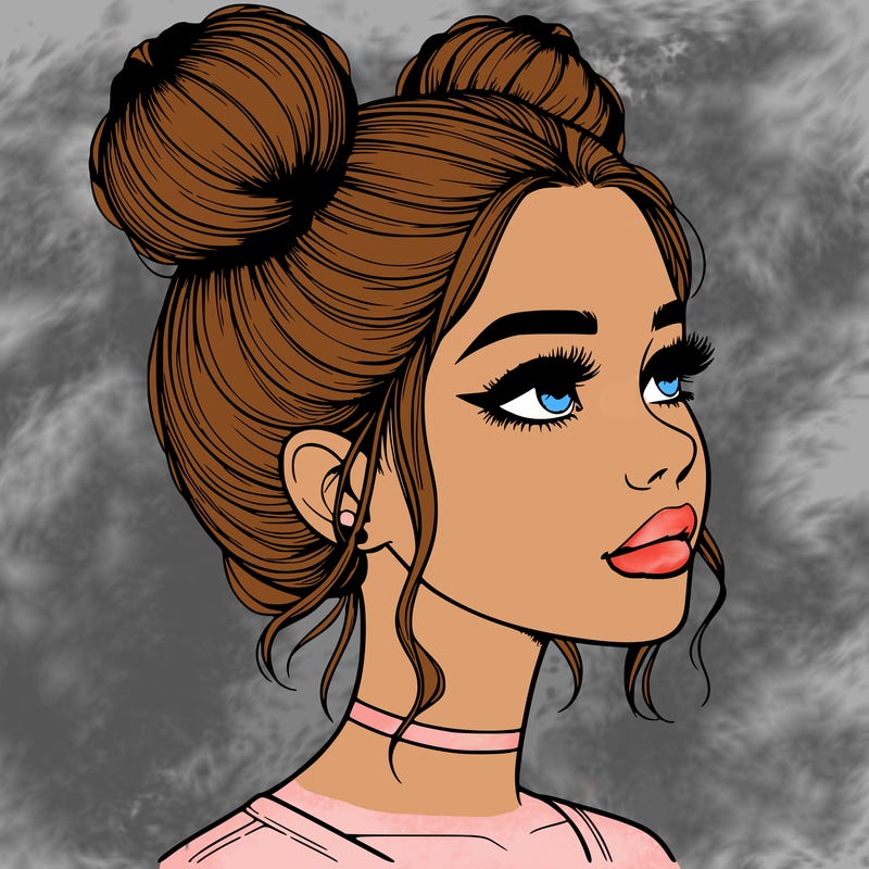 realistic girl with buns on the top of her head