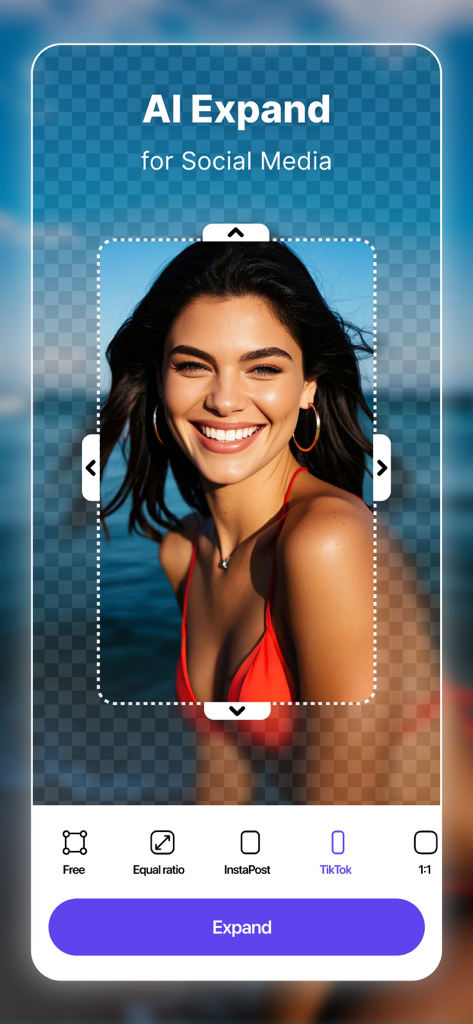 Object Removal AI - AI Retouch - AI 확장 기능이 TikTok 및 소셜 미디어 플랫폼에 맞게 초상화 사진 크기를 조정합니다