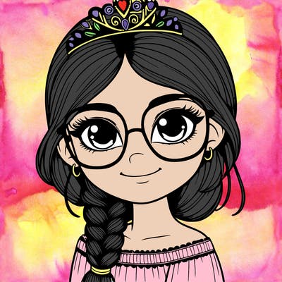a girl with one braid and glasses who is a princess realistic