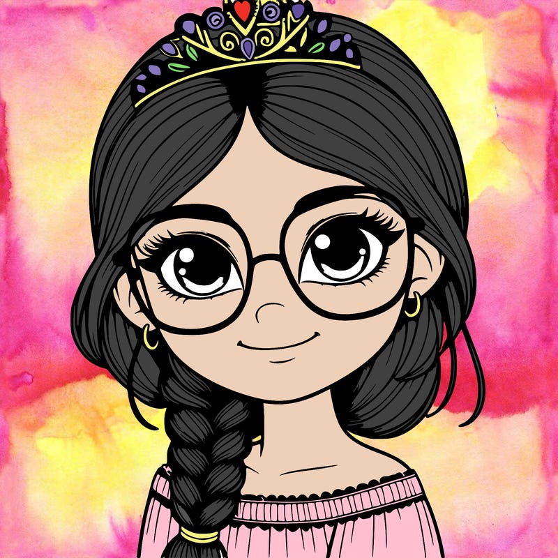 a girl with one braid and glasses who is a princess realistic
