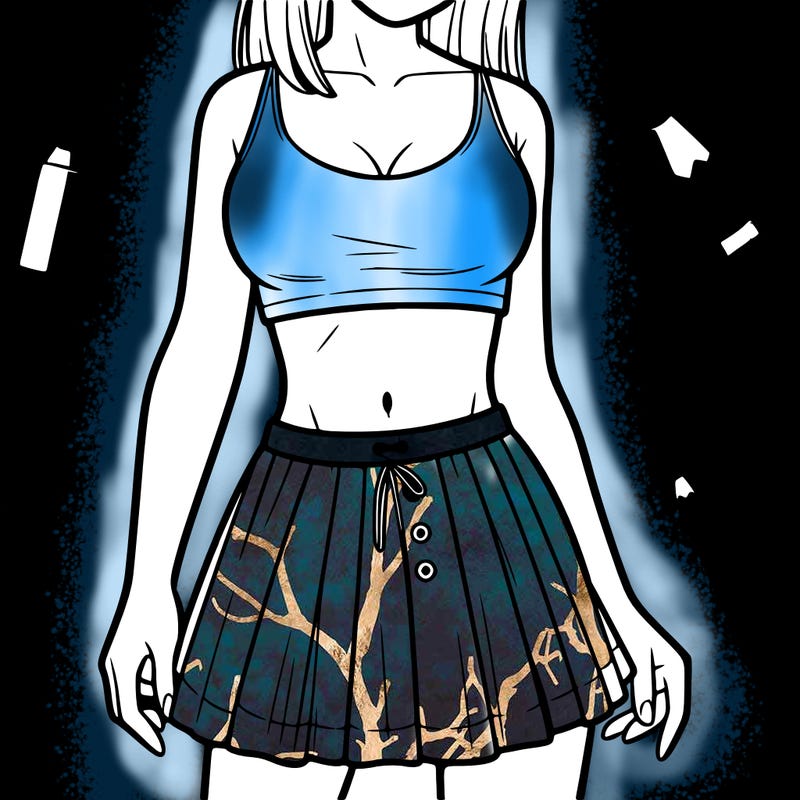 a woman wearing croptop and skirt