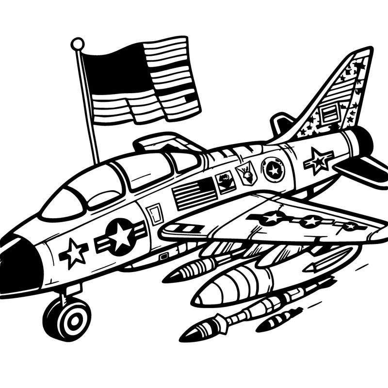 a jet painted with military insignia and flags.