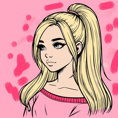 realistic girl with a high ponytail