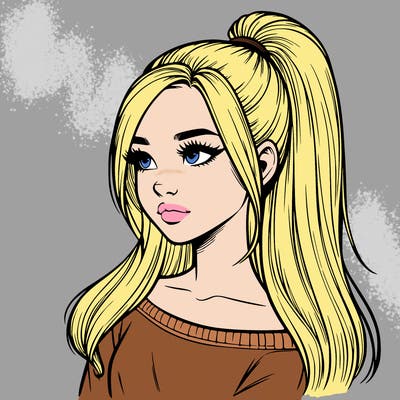 realistic girl with a high ponytail