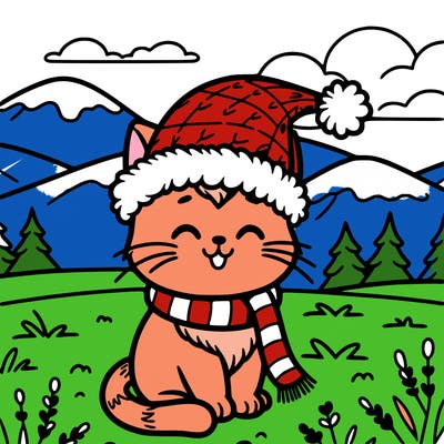 cat with santa hat in a field