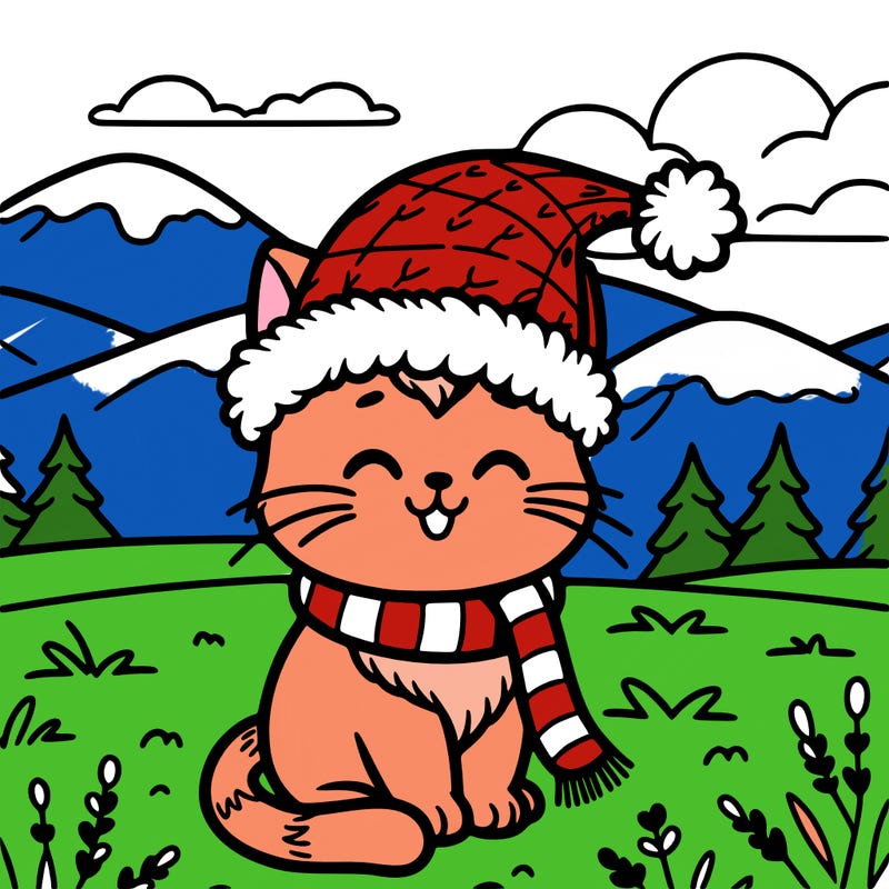 cat with santa hat in a field