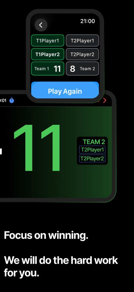 Matchkeeper - Pickleball - Pickleball scorekeeper app displaying match score on Apple Watch and a mobile display