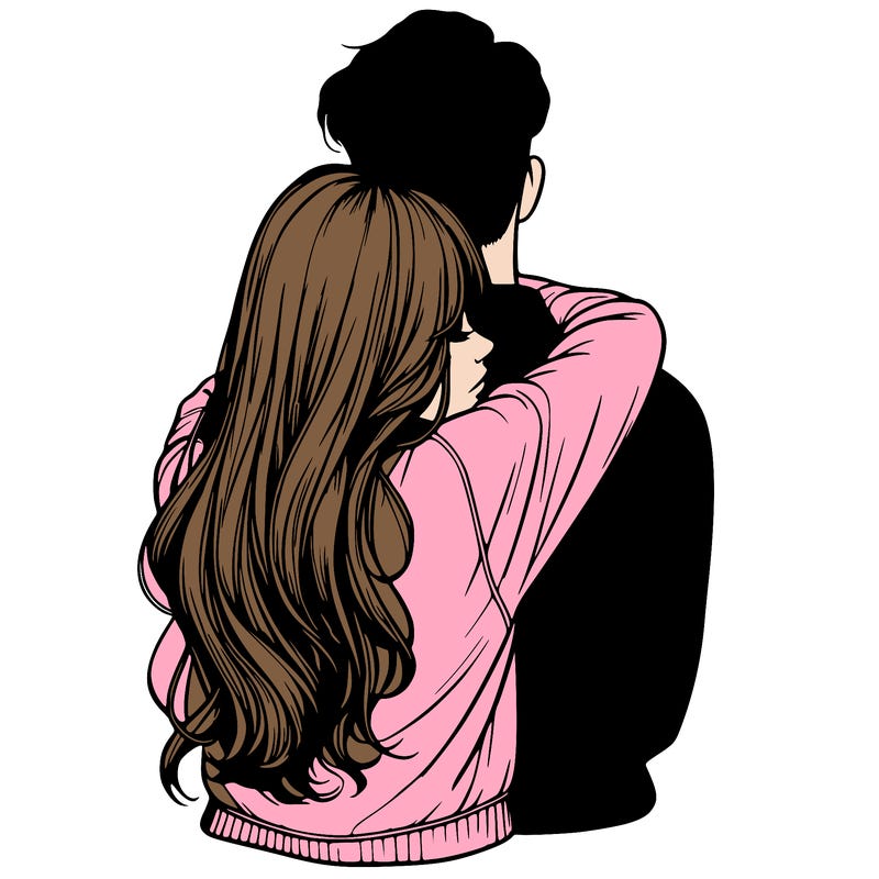 realistic girl hugging boyfriend from back