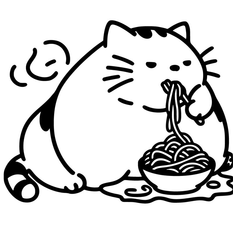 fat cat eating spaghetti