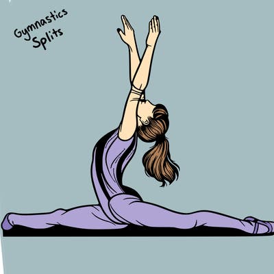realistic gymnast doing splits with plain background