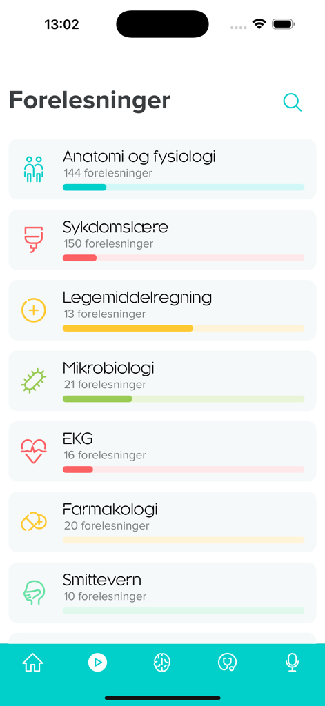 MedEasy - MedEasy app dashboard showing medical lecture categories like anatomy and pharmacology for nursing students
