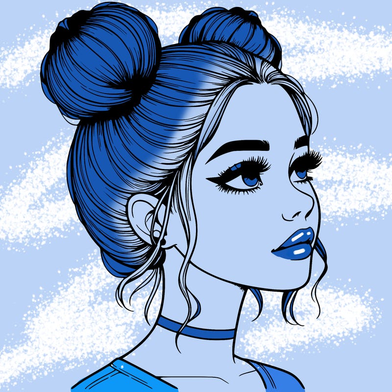 realistic girl with buns on the top of her head
