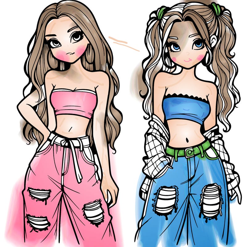 2 girls in crop tops and baggy jeans ripped