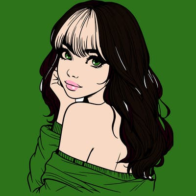 realistic girl with bangs looking over her shoulder