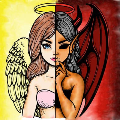 realistic angel half demon