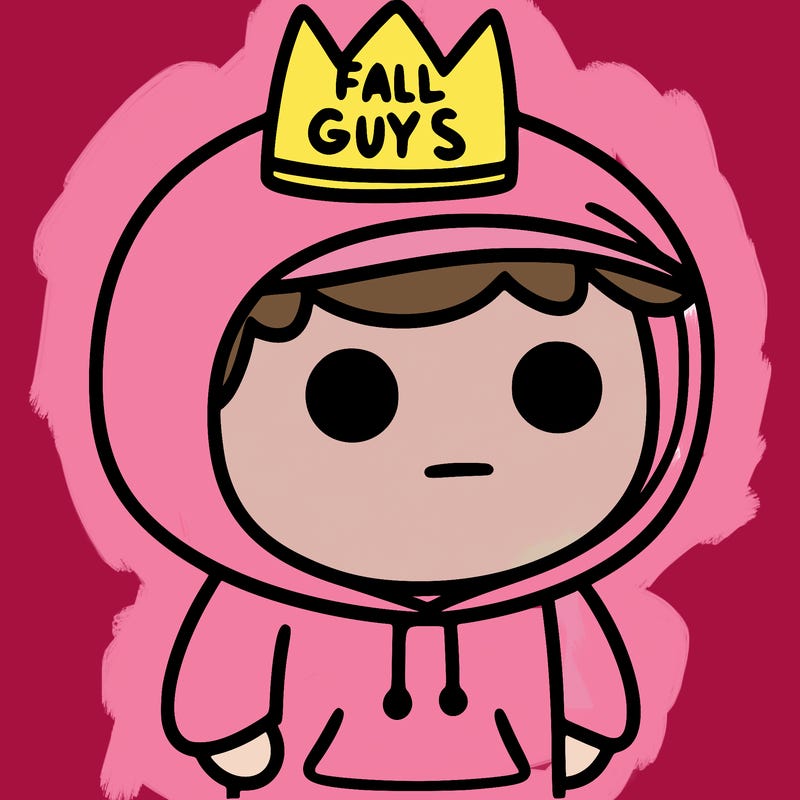 a boy in a hoodie with fall guys crown