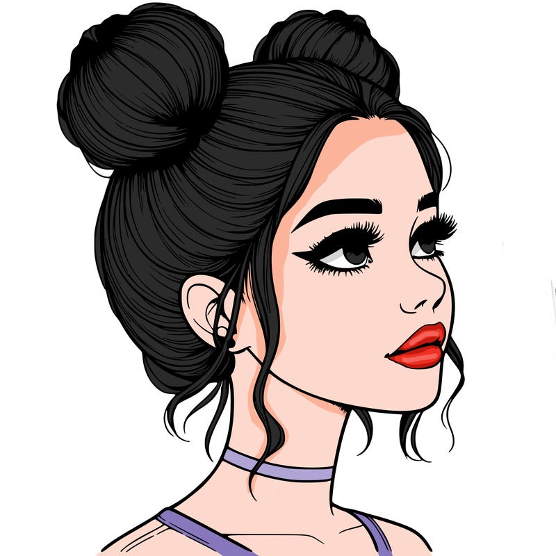 realistic girl with buns on the top of her head