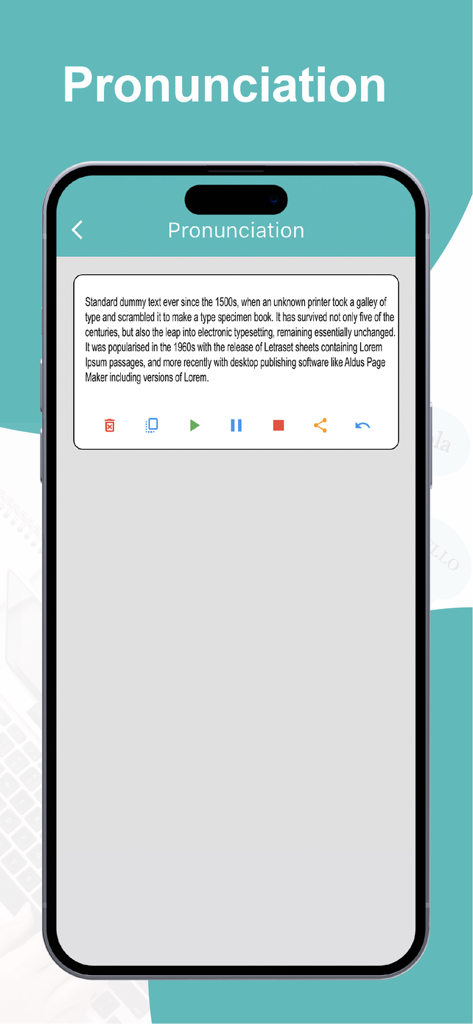 Type & Pronounce Spell Checker - Mobile app screen for practicing word pronunciation with playback buttons