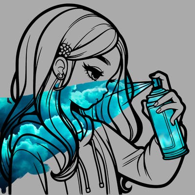 a realistic girl spray painting