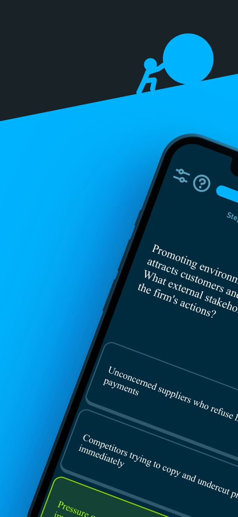Revu - Scroll & Study - Smartphone-Bildschirm zeigt eine Multiple-Choice-Prüfungsfrage in der Revu-Lern-App