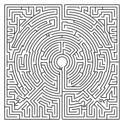 Delve into history with this mesmerizing medieval labyrinth coloring page, featuring intricate patterns inspired by ancient church pavements. This complex design offers a captivating and meditative coloring challenge for all ages.