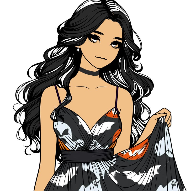 realistic girl in flowy silky prom dress