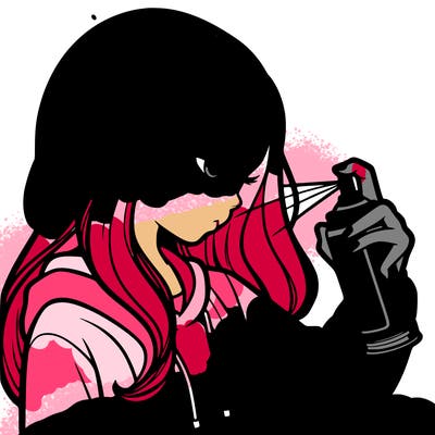 a realistic girl spray painting