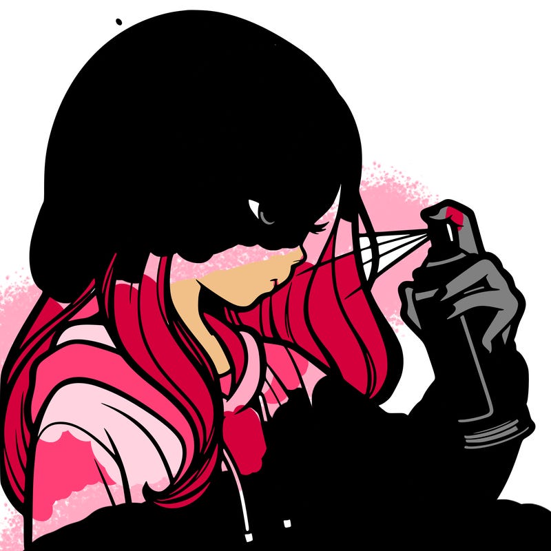 a realistic girl spray painting