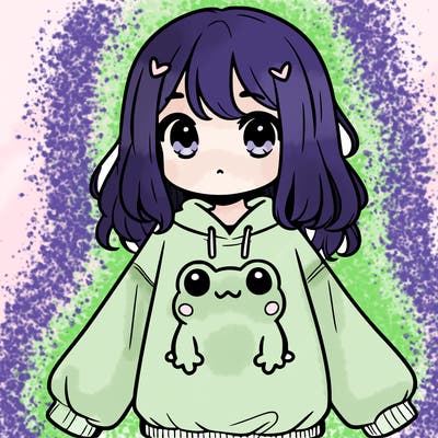 girl wearing frogging sweatshirt