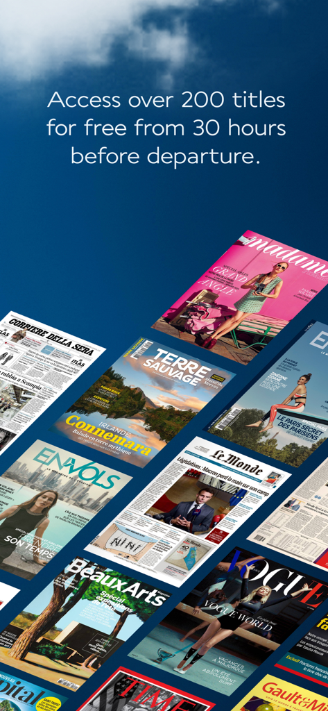 A variety of international digital magazines and newspapers available for download on Air France Press.