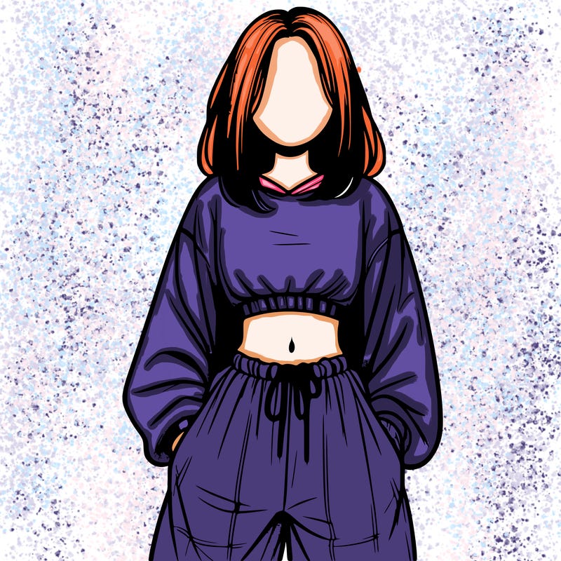 realistic girl faceless with baggy pants and a crop top