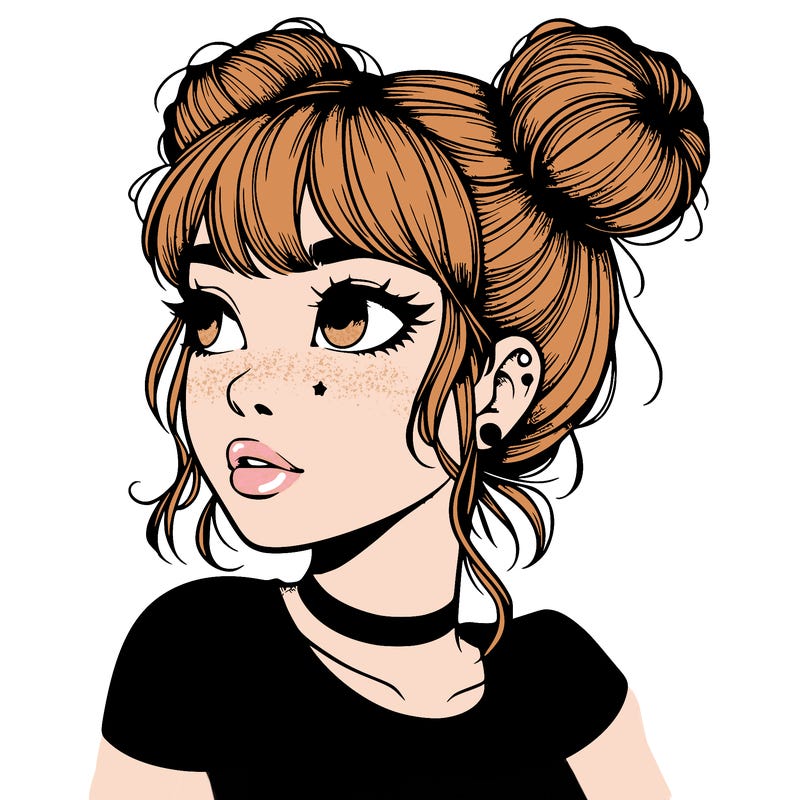 realistic girl with spacebuns