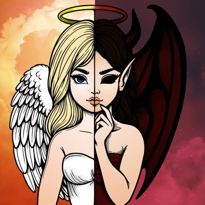 realistic angel half demon