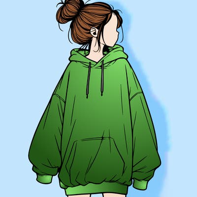 realistic girl with a oversized sweatshirt on and a bun