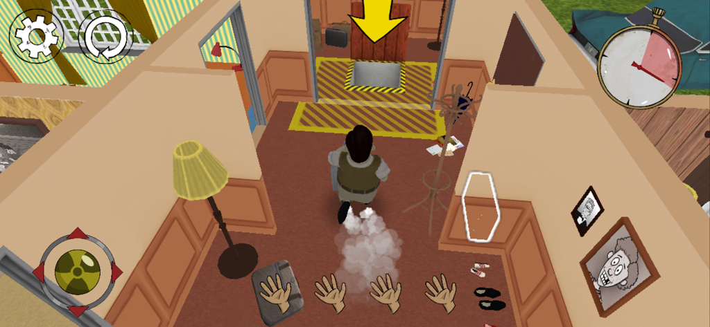 60 Seconds! Atomic Adventure - Ted che corre attraverso una casa verso il portello di un rifugio antiatomico durante la fase di raccolta di 60 secondi