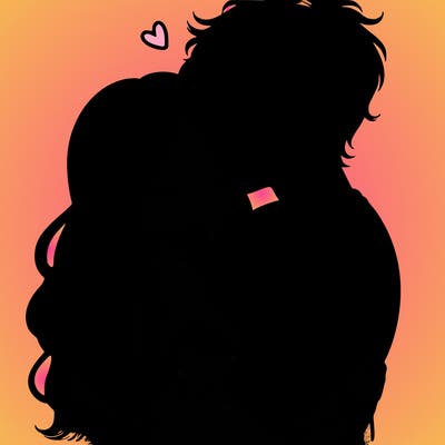 a realistic couple boy and girl hugging and kissing