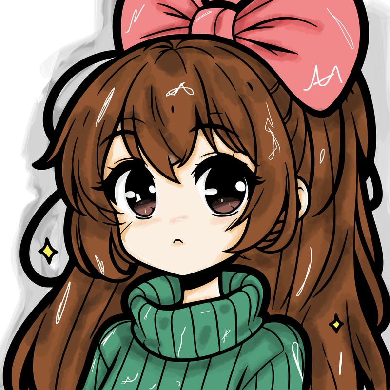 anime girl with hairbow wearing a turtleneck