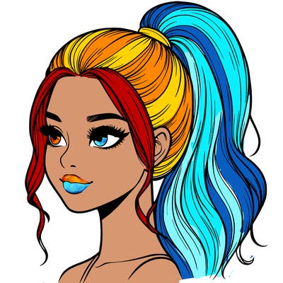 realistic girl with a high ponytail