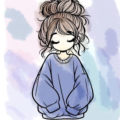 girl with baggy sweatshirt and messy bun