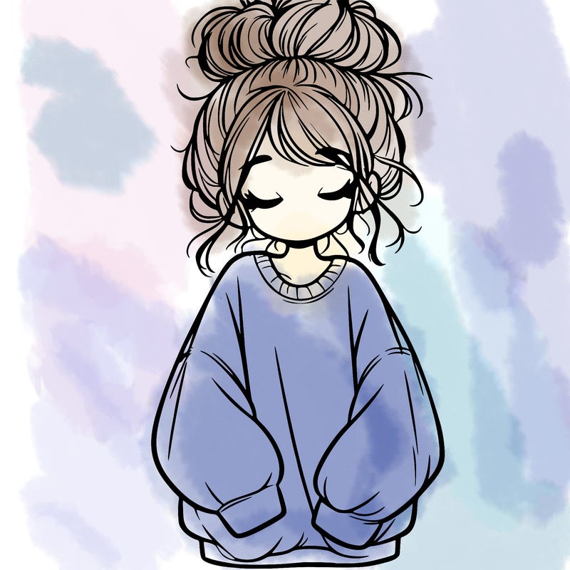 girl with baggy sweatshirt and messy bun