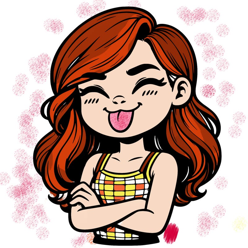 realistic girl crossing her arms and wearing a tank top with her tongue held out she has long hair