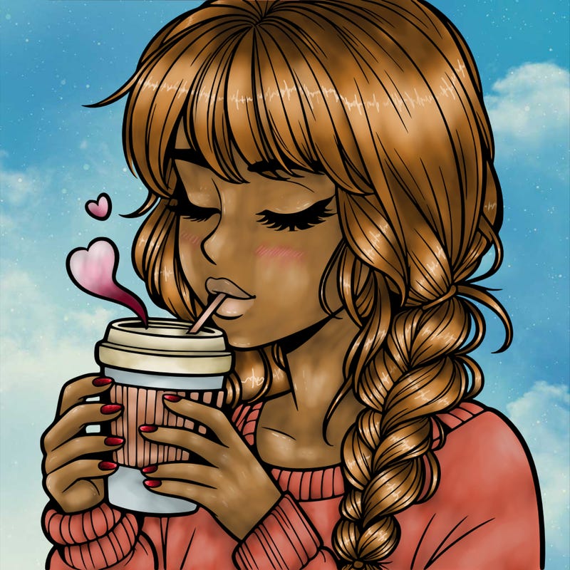 realistic girl drinking coffee